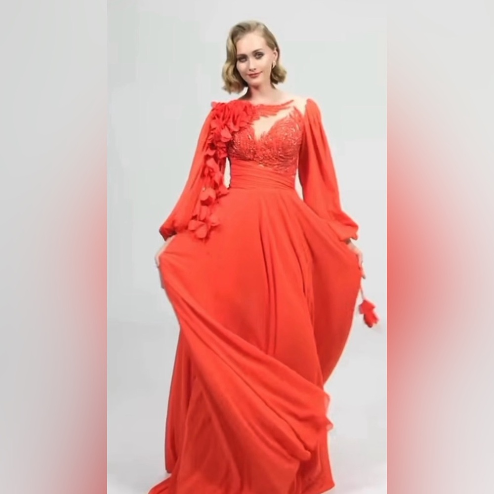 Elegant Orange Evening Maxi Gown